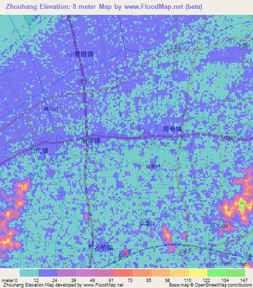 Zhouhang,China Elevation Map