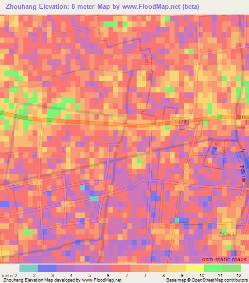 Zhouhang,China Elevation Map
