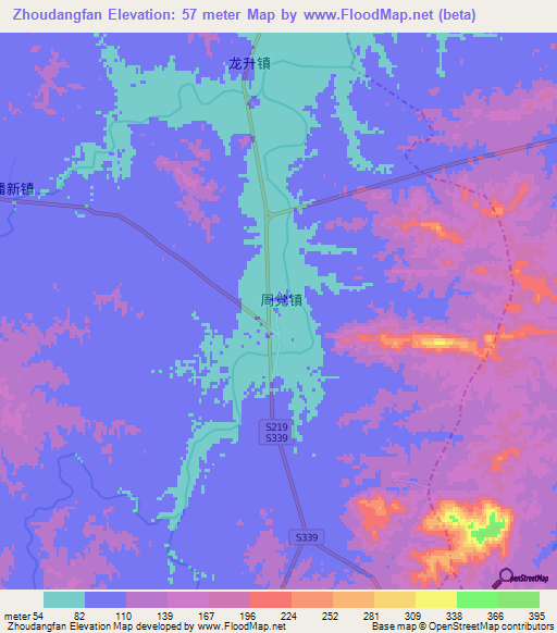 Zhoudangfan,China Elevation Map