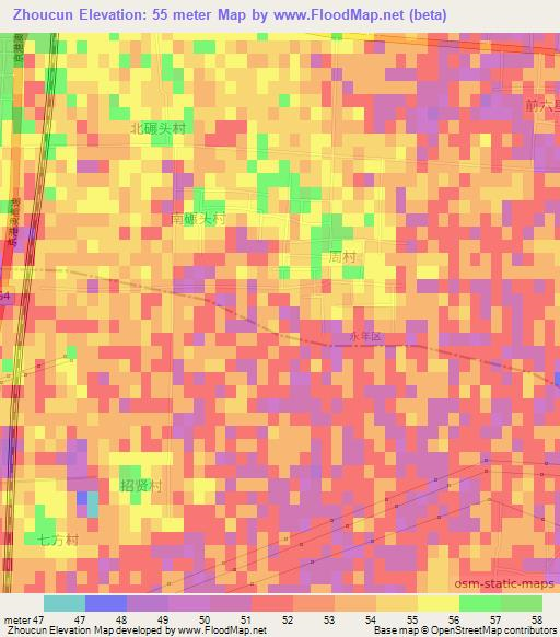 Zhoucun,China Elevation Map