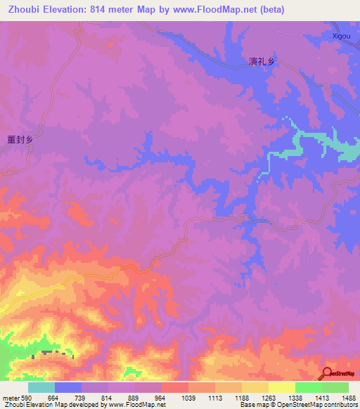 Zhoubi,China Elevation Map