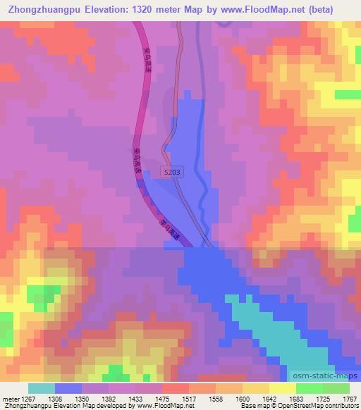 Zhongzhuangpu,China Elevation Map