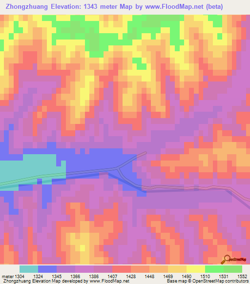 Zhongzhuang,China Elevation Map