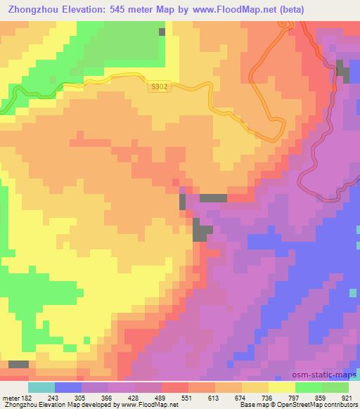Zhongzhou,China Elevation Map