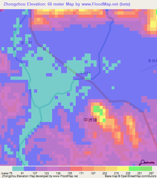 Zhongzhou,China Elevation Map