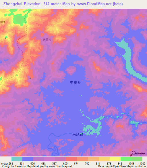 Zhongzhai,China Elevation Map