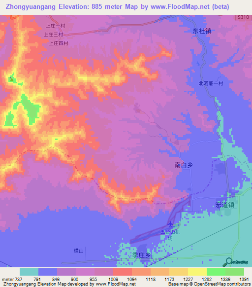 Zhongyuangang,China Elevation Map