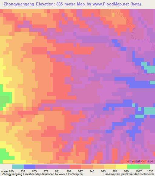 Zhongyuangang,China Elevation Map