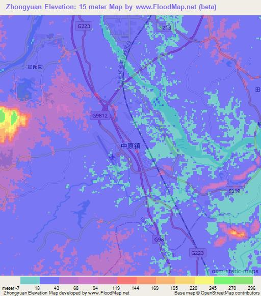 Zhongyuan,China Elevation Map