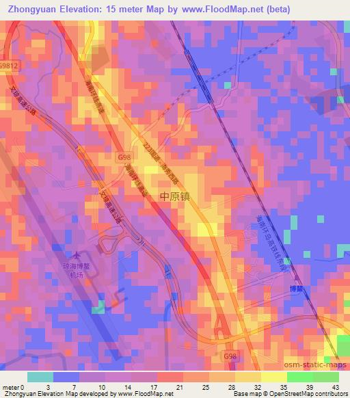 Zhongyuan,China Elevation Map