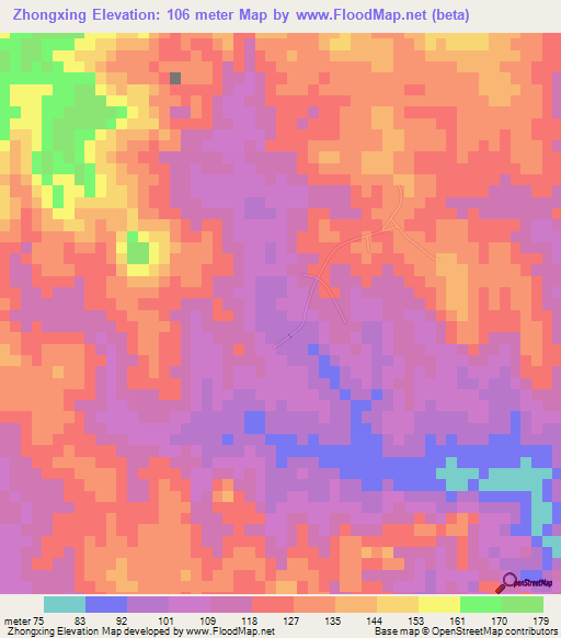 Zhongxing,China Elevation Map