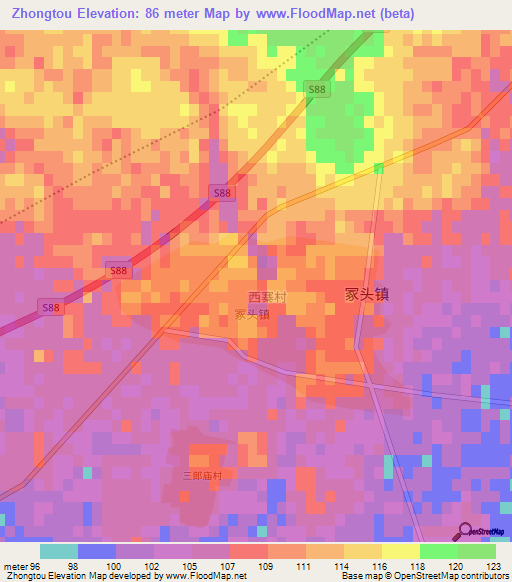 Zhongtou,China Elevation Map