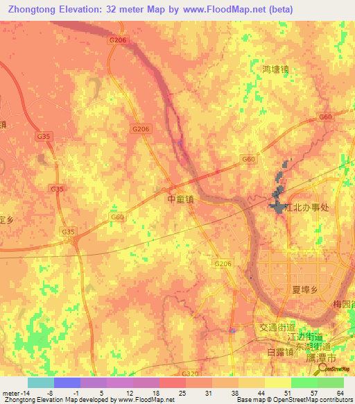 Zhongtong,China Elevation Map