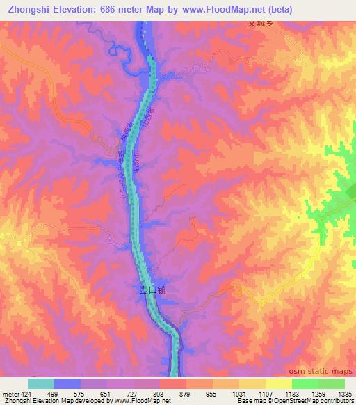Zhongshi,China Elevation Map