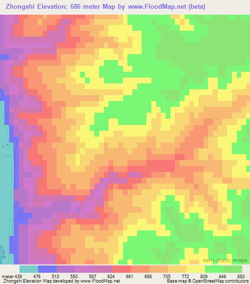 Zhongshi,China Elevation Map