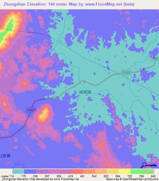 Zhongshan,China Elevation Map