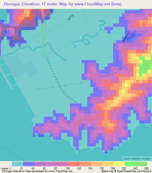 Zhongpu,China Elevation Map
