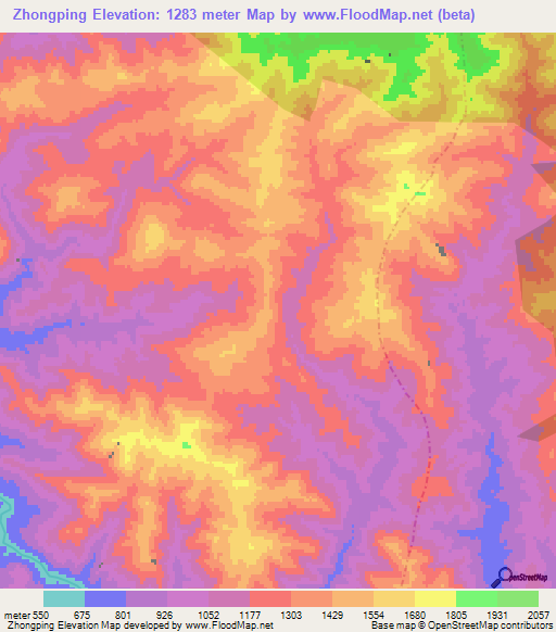 Zhongping,China Elevation Map