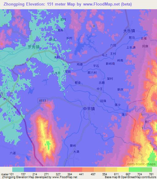 Zhongping,China Elevation Map