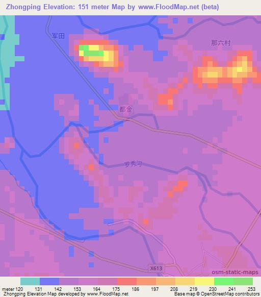 Zhongping,China Elevation Map