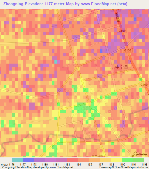 Zhongning,China Elevation Map