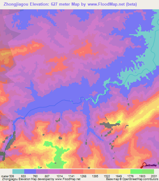 Zhongjiagou,China Elevation Map