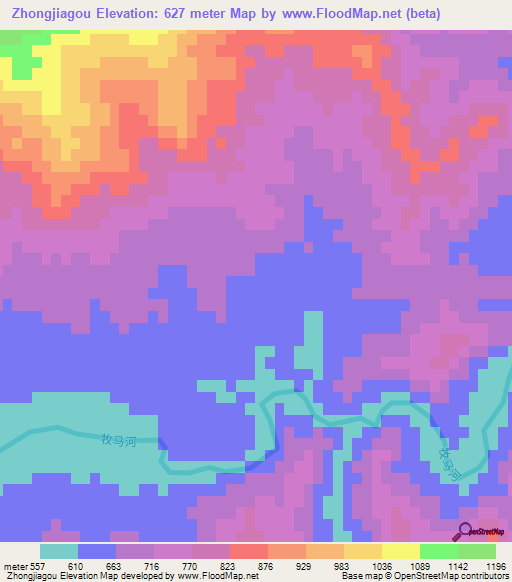 Zhongjiagou,China Elevation Map