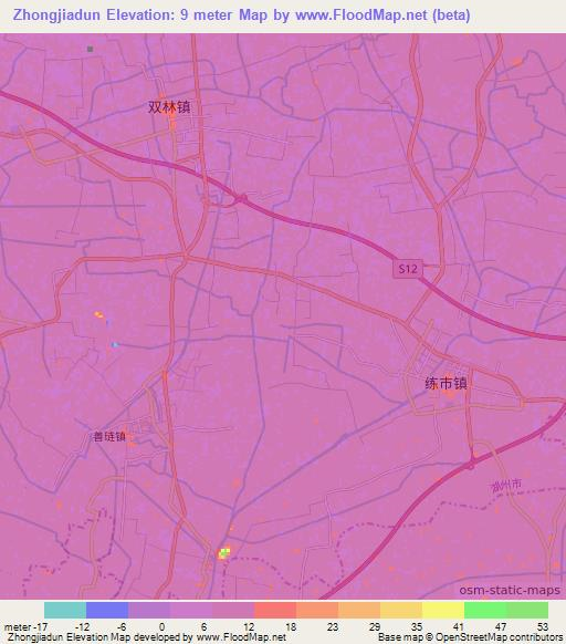 Zhongjiadun,China Elevation Map