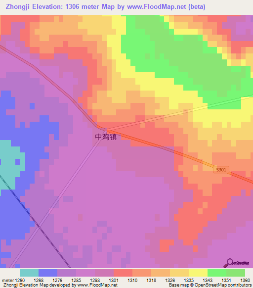 Zhongji,China Elevation Map