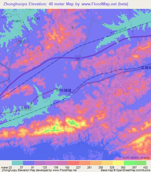 Zhonghuopu,China Elevation Map