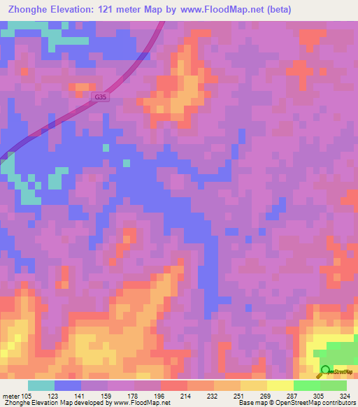 Zhonghe,China Elevation Map