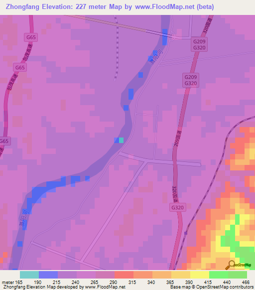 Zhongfang,China Elevation Map