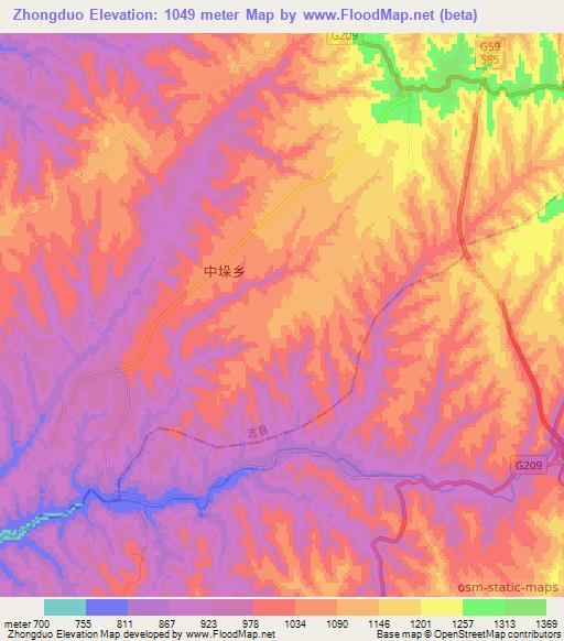 Zhongduo,China Elevation Map