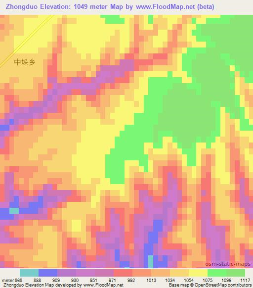 Zhongduo,China Elevation Map