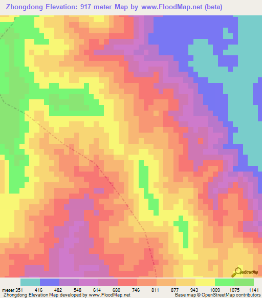 Zhongdong,China Elevation Map