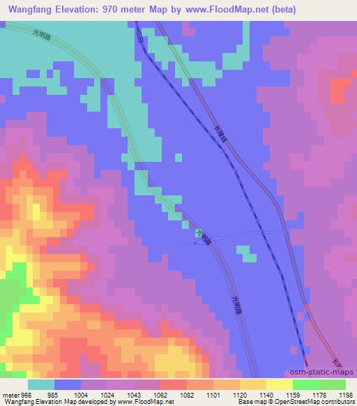 Wangfang,China Elevation Map