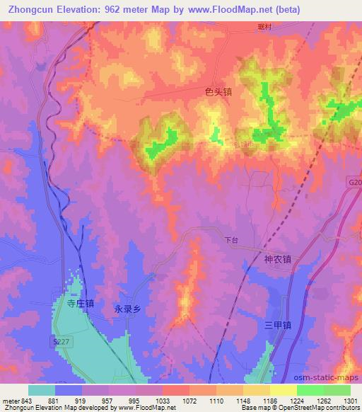 Zhongcun,China Elevation Map