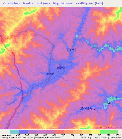Zhongchao,China Elevation Map
