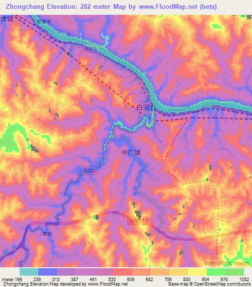 Zhongchang,China Elevation Map