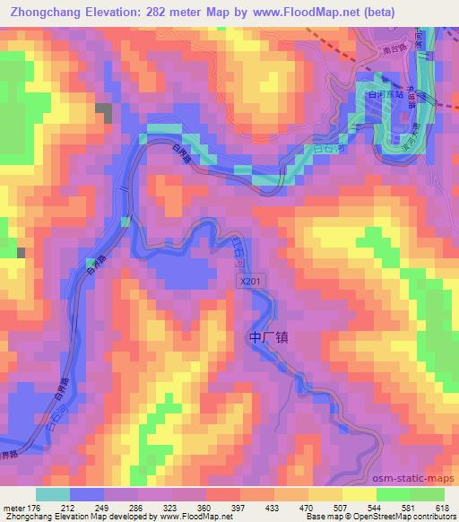 Zhongchang,China Elevation Map