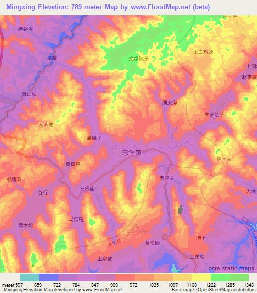 Mingxing,China Elevation Map