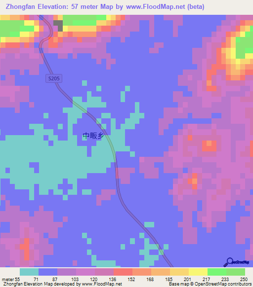 Zhongfan,China Elevation Map