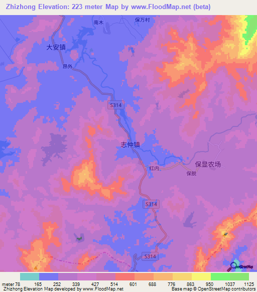 Zhizhong,China Elevation Map