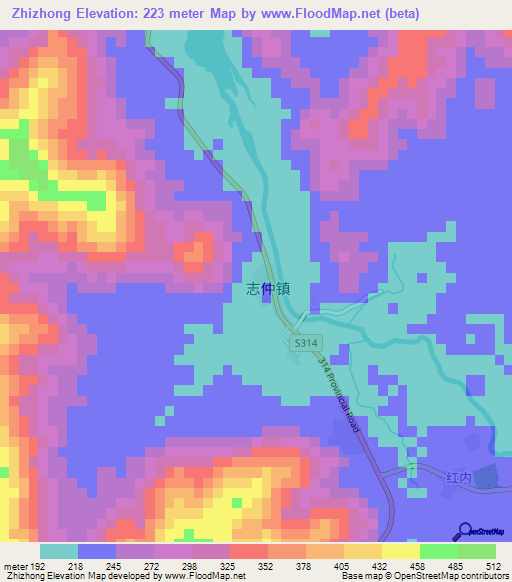 Zhizhong,China Elevation Map