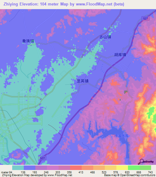 Zhiying,China Elevation Map