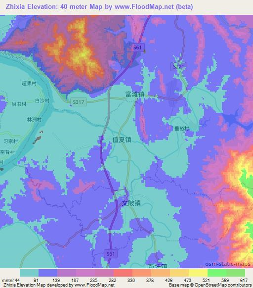 Zhixia,China Elevation Map