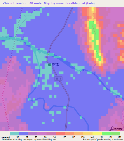 Zhixia,China Elevation Map