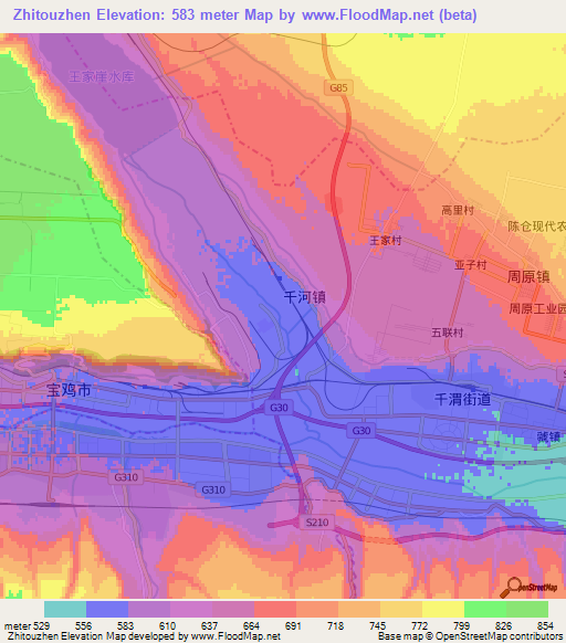 Zhitouzhen,China Elevation Map