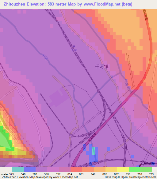 Zhitouzhen,China Elevation Map