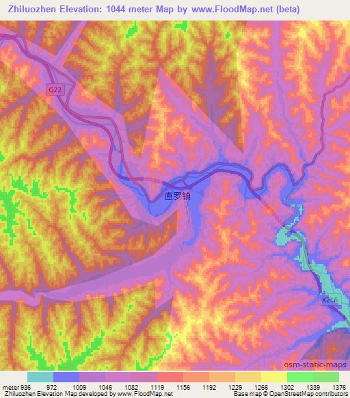 Zhiluozhen,China Elevation Map